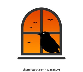 crows perched on the window dusk image vector icon logo silhouette