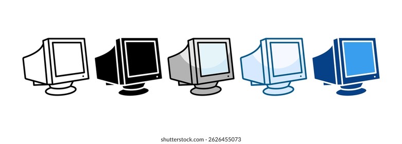 Conjunto De Ícones De Monitor Crt Para Coleção De Vários Estilos