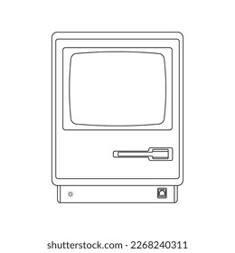 CRT Monitor Outline Icon Illustration on Isolated White Background