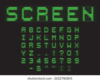 Fonte latina de efeito de tela do monitor CRT. Maiúsculas com Números