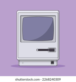 CRT Monitor Vector Icon Illustration with Outline for Design Element, Clip Art, Web, Landing page, Sticker, Banner. Flat Cartoon Style