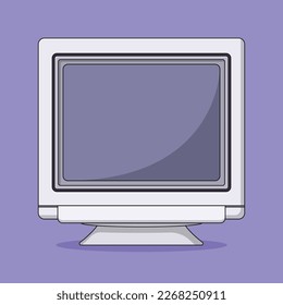 CRT Monitor Vector Icon Illustration with Outline for Design Element, Clip Art, Web, Landing page, Sticker, Banner. Flat Cartoon Style