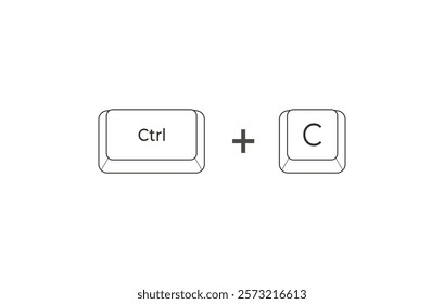 Crtl + C keyboard shortcuts in flat style. Illustration of keyboard elements.