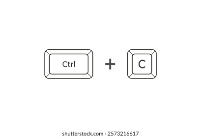 Crtl + C keyboard shortcuts in flat style. Illustration of keyboard elements.