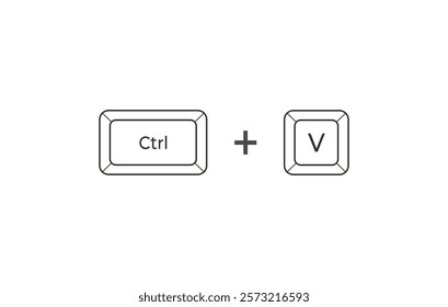 Crtl + V keyboard shortcuts in flat style. Illustration of keyboard elements.