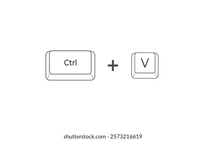 Crtl + V keyboard shortcuts in flat style. Illustration of keyboard elements.