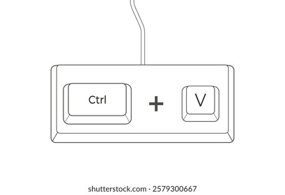 Crtl + V keyboard shortcuts in flat style. Illustration of keyboard elements.