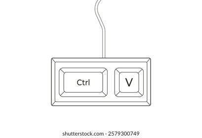 Crtl + V keyboard shortcuts in flat style. Illustration of keyboard elements.