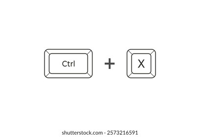 Crtl + X keyboard shortcuts in flat style. Illustration of keyboard elements.