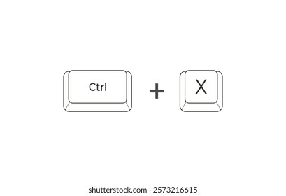 Crtl + X keyboard shortcuts in flat style. Illustration of keyboard elements.