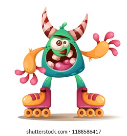 Crtoon monster characters. Roller skate illustration. Vector eps 10