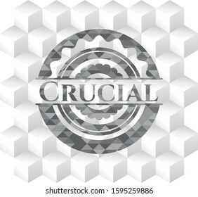 Crucial grey badge with geometric cube white background