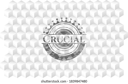 Crucial grey emblem. Retro with geometric cube white background. 