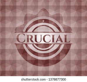 Crucial red badge with geometric pattern background. Seamless.