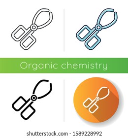 Crucible Tongs Icon. Surgeon Equipment. Stainless Steel Lab Instrument. Beaker Pliers. Forceps Clamp. Organic Chemistry. Flat Design, Linear, Black And Color Styles. Isolated Vector Illustrations