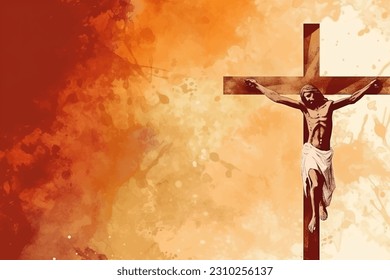 Crucified Jesus Christ on the cross. He is risen, Christ died for our sins. Vector illustration EPS 10