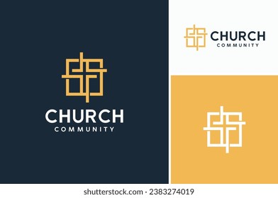 Crucifix Christ Cross with Square Frame for Church Christian Community Logo Design