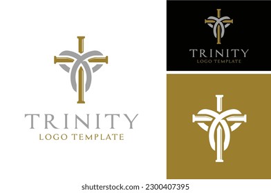 Crucifix Christian symbol, Jesus Christ Cross church with Trinity Celtic Knot Catholic logo design