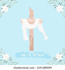 Crucifix or Cross and Flowers Lilies and Palm Leaves He is Risen Resurrection of Christ Easter Baptism