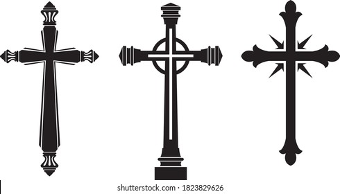 Crucifix or Cross Symbol Silhouette Set