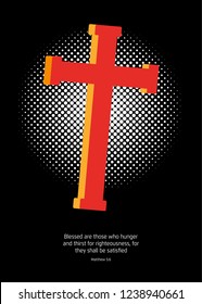 A Crucifix with a halftone screen effect in the back symbolizing the light, and a Gospel quote