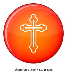 Crucifix icon in red circle isolated on white background vector illustration