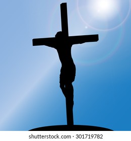 Crucifix with Jesus on a colored background 