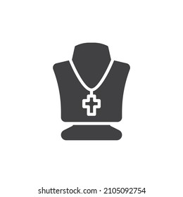 Crucifix necklace vector icon. filled flat sign for mobile concept and web design. Necklace pendant on mannequin glyph icon. Symbol, logo illustration. Vector graphics