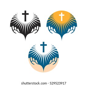 Símbolo crucifijo. Crucifixión de los íconos de Jesucristo. Logo de la iglesia