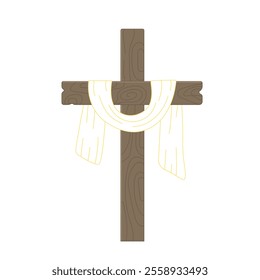 Crucifix, wooden cross and shroud. Religious symbols of Good Friday and Easter. Vector illustration