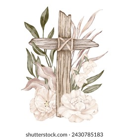 Crucifixion with flowers and leaves