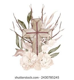 Crucifixion with flowers and leaves