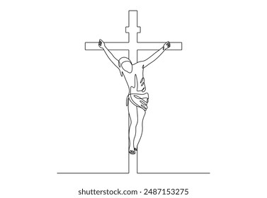 Crucifixion of Jesus continuous one line drawing vector illustration