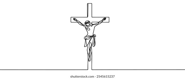 Crucifixion of Jesus continuous one line drawing vector illustration