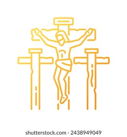 Crucifixion of Jesus gradient linear vector icon. Jesus Christ dying on cross. Good friday. Symbol of faith. Thin line color symbol. Modern style pictogram. Vector isolated outline drawing