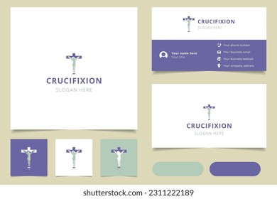 Diseño del logotipo de crucifixión con eslogan editable. Libro de promoción de marca y plantilla de tarjeta de visita.