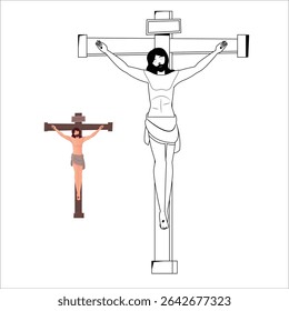 Crucifixion paint. Sketch illustration of frescos in Byzantian style. Lord Jesus Christ black and white colouring page. 70