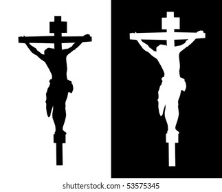 Crucifixion silhouette on a white and black background