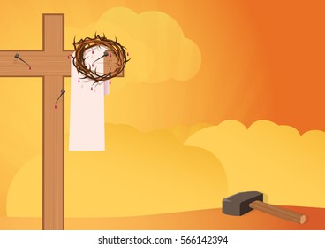 Crucifixion - sunset scene with cross. Good friday