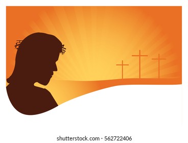 Crucifixion - sunset scene with three crosses. Good friday. 