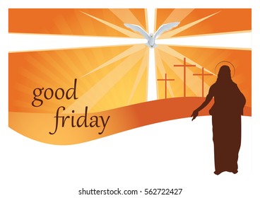 Crucifixion - sunset scene with three crosses. Good friday. 