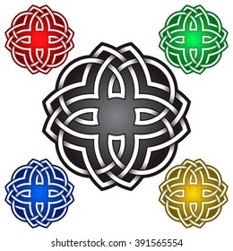 Cruciform logo symbol in Celtic style. Tribal tattoo symbol. Silver stamp for jewelry design and samples of other colors.