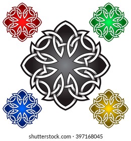 Cruciform logo symbol in Celtic style. Tribal tattoo symbol. Silver stamp for jewelry design and samples of other colors.