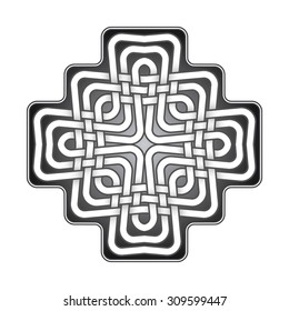 Cruciform logo template in Celtic knots style. Stylish tattoo symbol.