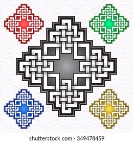 Cruciform logo template in Celtic knots style. Stylish tattoo symbol. Silver ornament for jewelry design and samples of other colors.