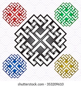 Cruciform logo template in Celtic knots style. Stylish tattoo symbol. Silver ornament for jewelry design and samples of other colors.