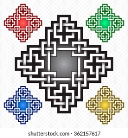 Cruciform logo template in Celtic knots style. Tribal tattoo symbol. Silver ornament for jewelry design and samples of other colors.