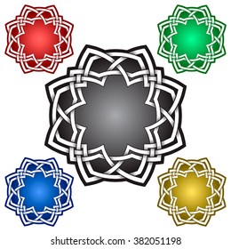 Cruciform logo template in Celtic knots style. Tribal tattoo symbol. Silver ornament for jewelry design and samples of other colors.