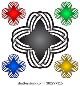 Cruciform logo template in Celtic knots style. Tribal tattoo symbol. Silver ornament for jewelry design and samples of other colors.
