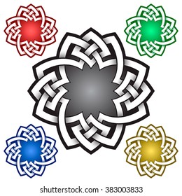 Cruciform logo template in Celtic knots style. Tribal tattoo symbol. Silver ornament for jewelry design and samples of other colors.